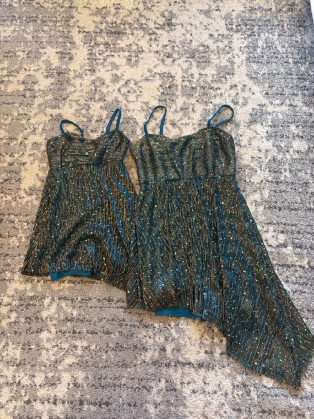 USED WEISSMAN Teal/Gold Shimmer Dress #6509 Dance Costume